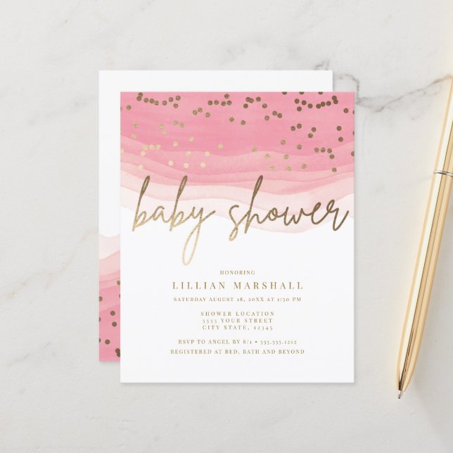 Papier Fête bébé, aquarelle rose à prix réduit (Devant/Arrière en situation)