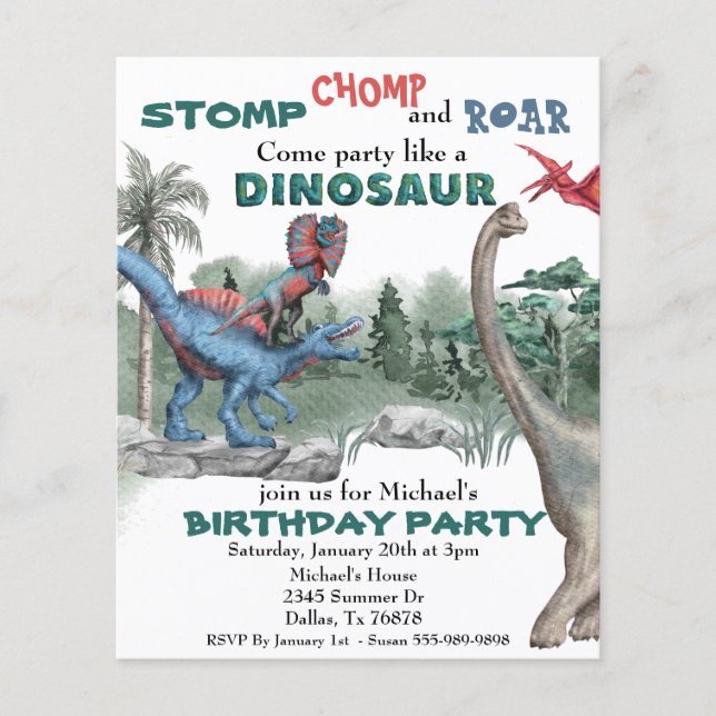 Papier Fête comme un Invitation Dinosaure d'aquarelle d'a (Devant)
