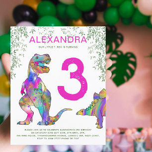 Papier Fête d'anniversaire 3 ans jungle dinosaures rose b