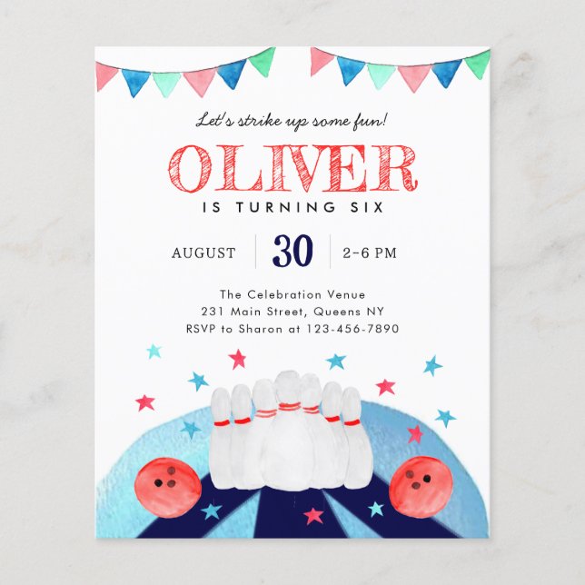 Papier Fête d'anniversaire Bowling Budget Faites monter l (Devant)