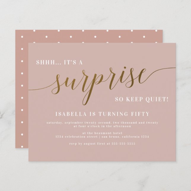 Papier Fête d'anniversaire surprise rose poudrée et or à  (Devant / Derrière)