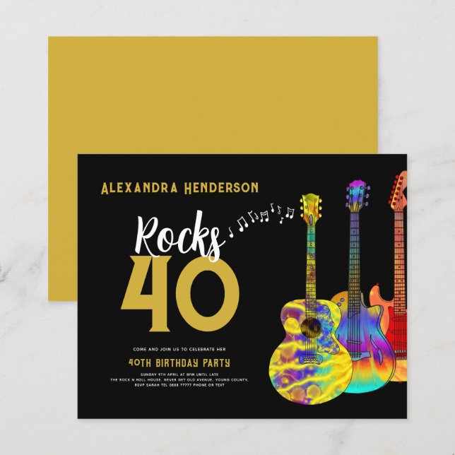 Papier Fête de 40e anniversaire Guitar Rocks 40 (Devant / Derrière)