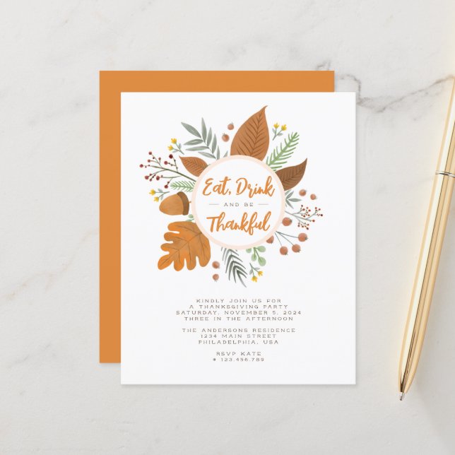 Papier Fête de couronne de Thanksgiving Mangez, Buvez et  (Devant/Arrière en situation)