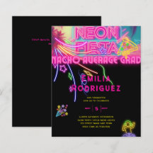 Fête de fin d'études Glow Invitación Fiesta de Néo