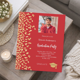 Papier Fête de graduation en or rouge invitation photo