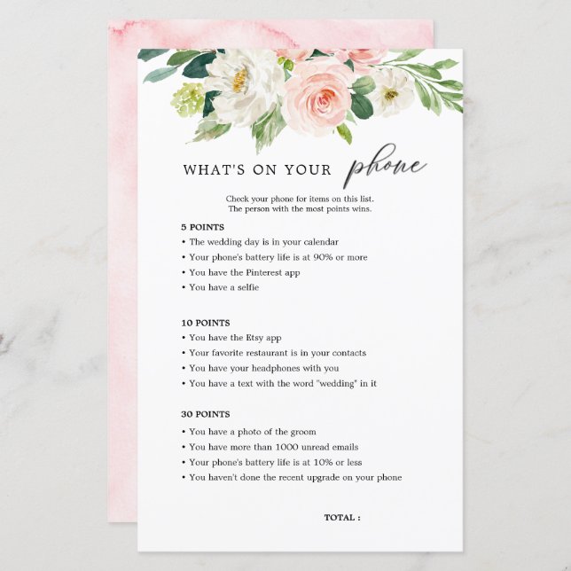 Papier Fête de Mariage Fleurs Roses Ce Qu'il Y A Sur Votr (Devant / Derrière)