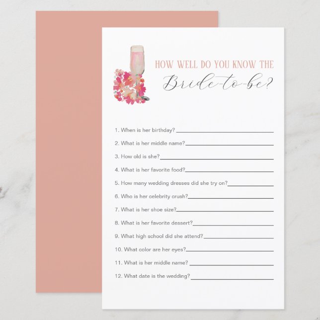 Papier Fête de mariage Petals & Prosecco connaissez la ma (Devant / Derrière)