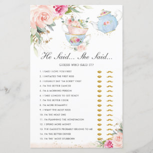 Papier Fête De Thé Rose Floral Il A Dit Qu'Elle A Dit Jeu