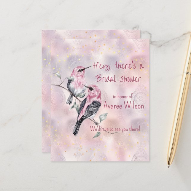 Papier Fête des mariées aux oiseaux noirs roses (Devant/Arrière en situation)