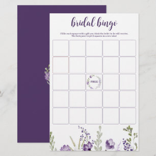 Papier Fête des mariées Bingo Jeu Purple Lavender Floral