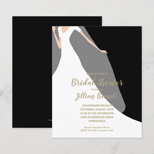 Papier Fête des mariées Black Invitations robe et voile (Devant / Derrière)