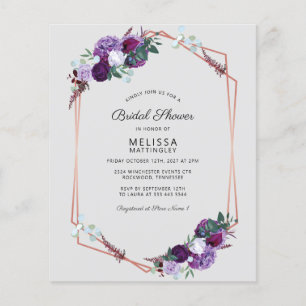 Papier Fête des mariées Budget Purple Floral Script Moder