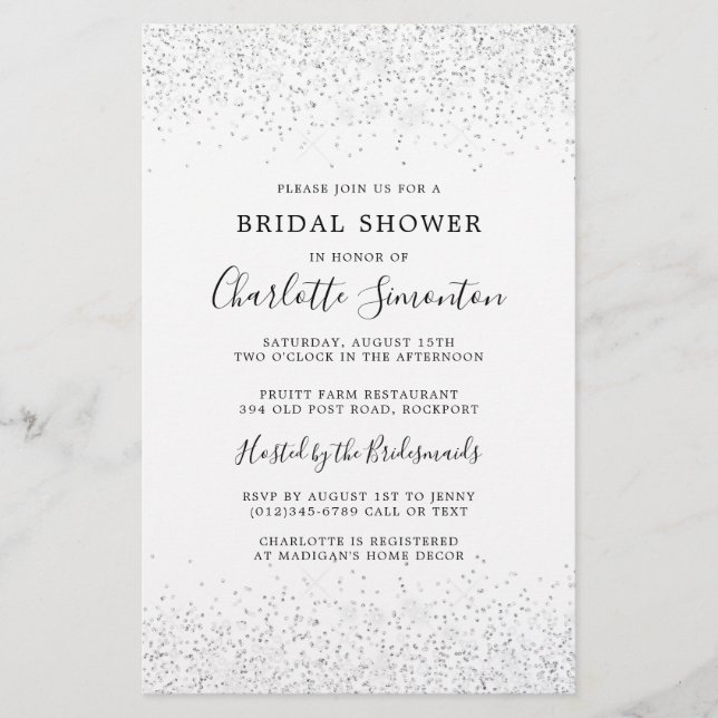 Papier Fête des mariées Budget Silver White Invitation (Devant)