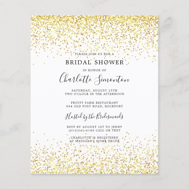 Papier Fête des mariées budgétaire Gold White Invitation (Devant)
