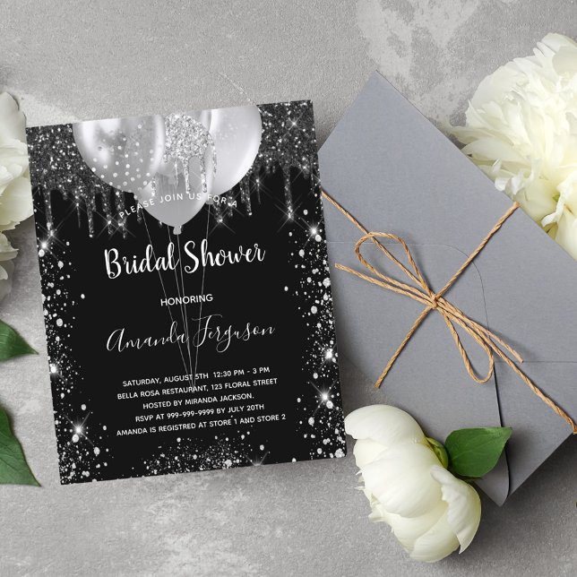 Papier Fête des mariées budgétaire invitation noir argent (Créateur téléchargé)