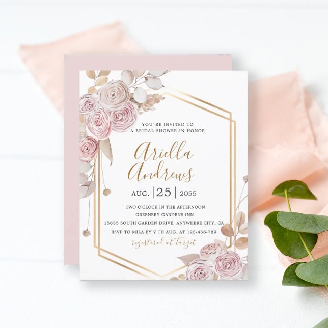 Papier Fête des mariées budgétaire rose floral, Gold Invi (Créateur téléchargé)