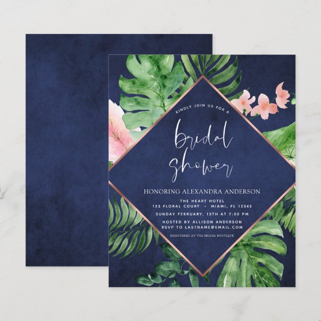 Papier Fête des mariées budgétaire Tropical Palm Navy ble (Devant / Derrière)