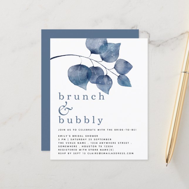 Papier Fête des mariées d'aquarelle bleu budget (Devant/Arrière en situation)