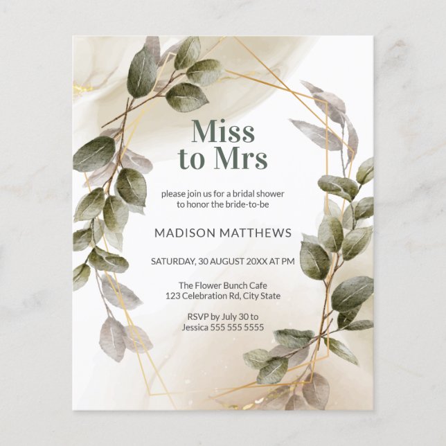 Papier Fête des mariées d'aquarelle d'or couleur verte du (Devant)