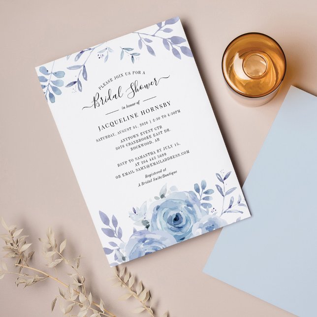 Papier Fête des mariées d'aquarelle florale bleu budget (Créateur téléchargé)