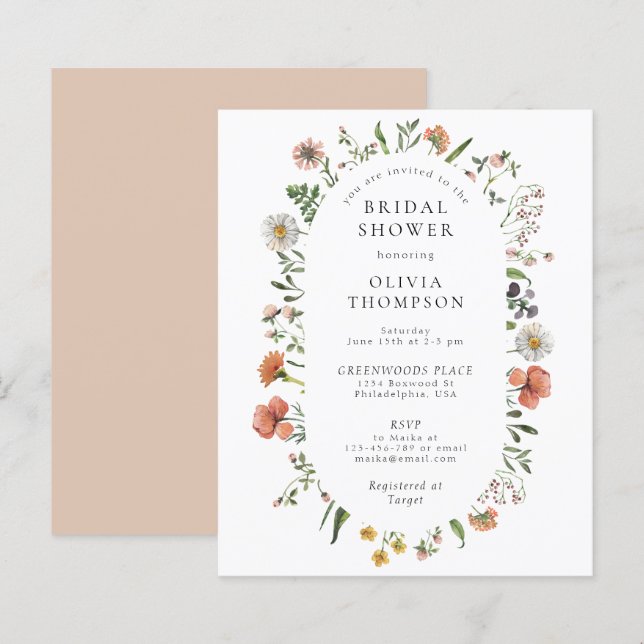 Papier Fête des mariées d'arche Fleur sauvage Boho Budget (Devant / Derrière)