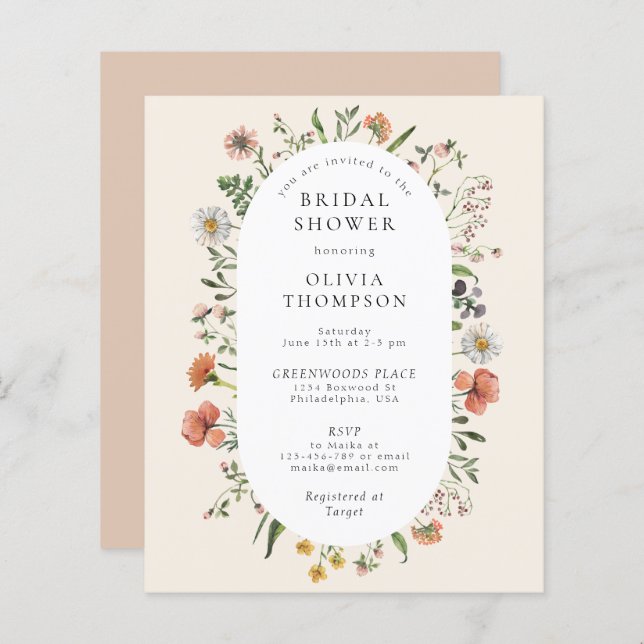 Papier Fête des mariées d'arche Fleur sauvage d'aquarelle (Devant / Derrière)