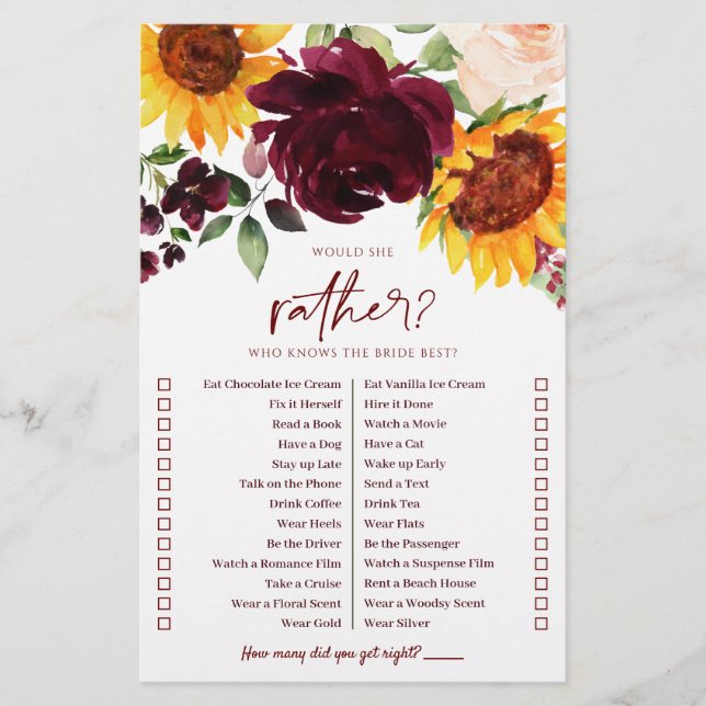 Papier Fête des mariées D'Automne Jeu Qui Connaît Fleurs  (Devant)