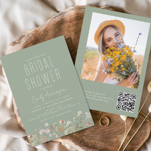 Papier Fête des mariées de Fleur sauvage vert QR Code Sag