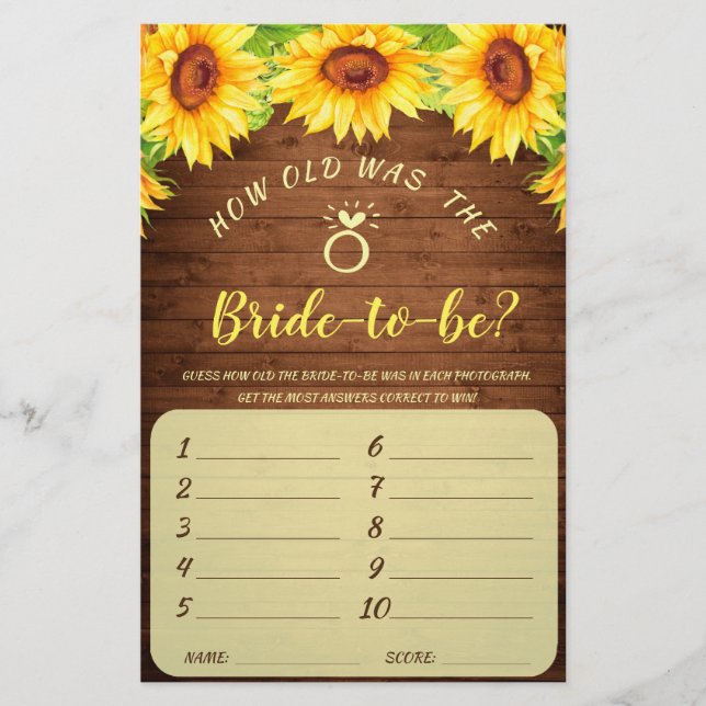 Papier Fête des mariées de fleurs de tournesol de bois Je (Devant)