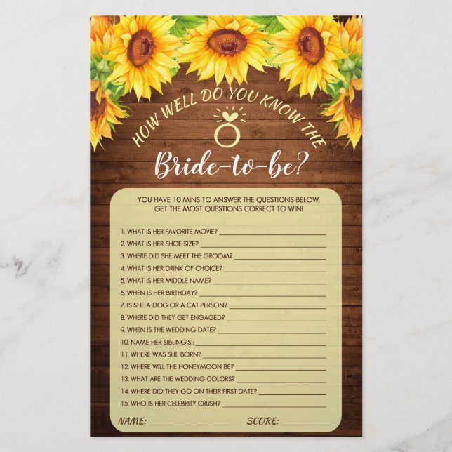 Papier Fête des mariées de fleurs de tournesol de bois Je (Devant)