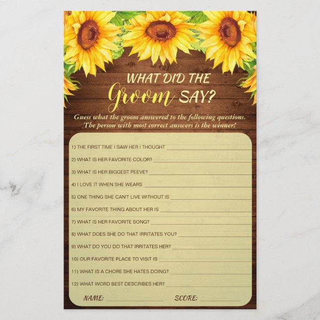 Papier Fête des mariées de fleurs de tournesol de bois Je (Devant)