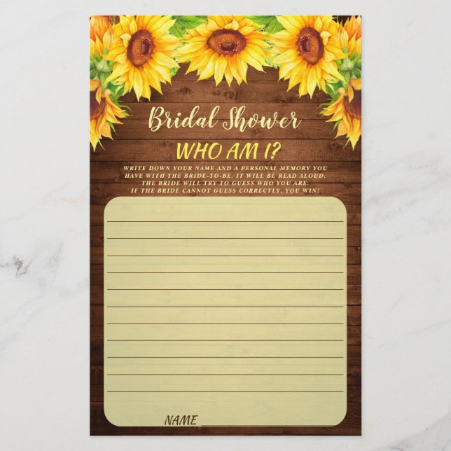Papier Fête des mariées de fleurs de tournesol de bois Je (Devant)