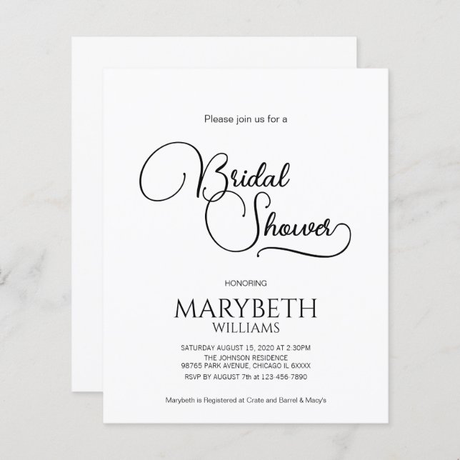 Papier Fête des mariées de script simple et élégant du bu (Devant / Derrière)