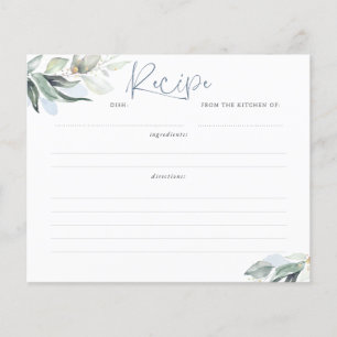 Papier Fête des mariées Dusty Blue Greenery Recette Card