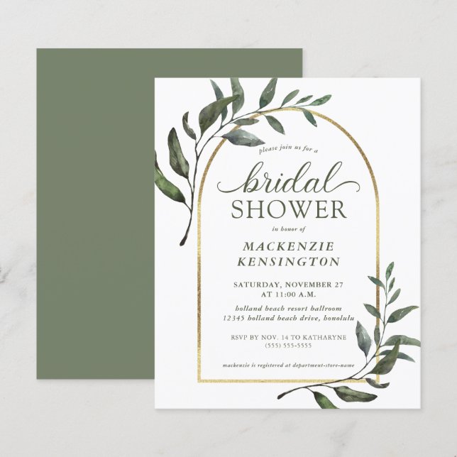Papier Fête des mariées Elegant Eucalyptus Gold Arch budg (Devant / Derrière)