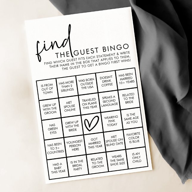 Papier Fête des mariées en noir et blanc Invité Jeu de Bi (Créateur téléchargé)