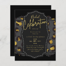Fête des mariées en or noir brillant Invitations
