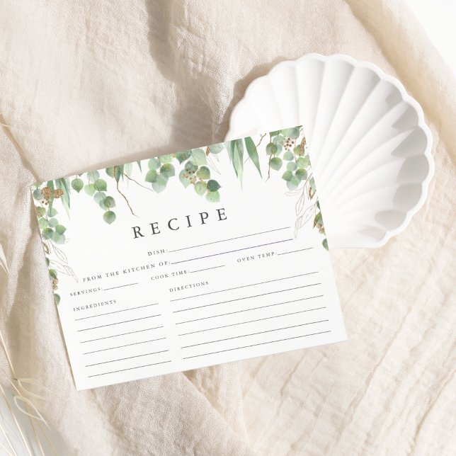 Papier Fête des mariées Eucalyptus Vert Aquarelle Recette (Eucalyptus Green Watercolor Bridal Shower Recipe)