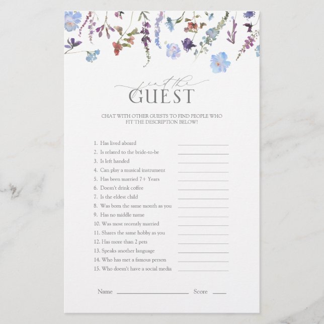 Papier Fête des mariées Fleur sauvage bleu Dusty (Devant)