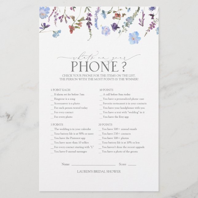 Papier Fête des mariées Fleur sauvage bleu Dusty (Devant)