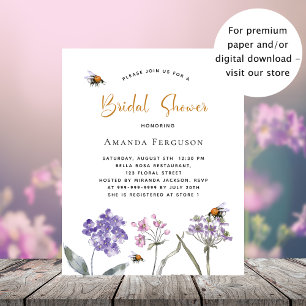 Papier Fête des mariées fleur sauvage violet invitation