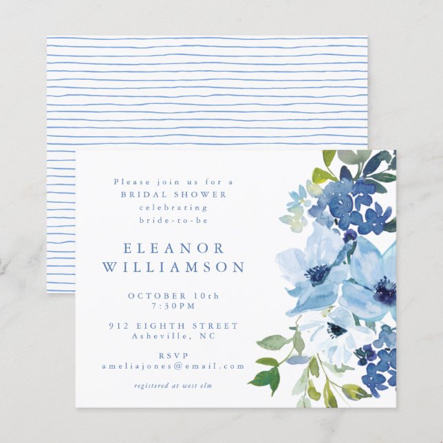 Papier Fête des mariées florale bleu clair Budget (Devant / Derrière)