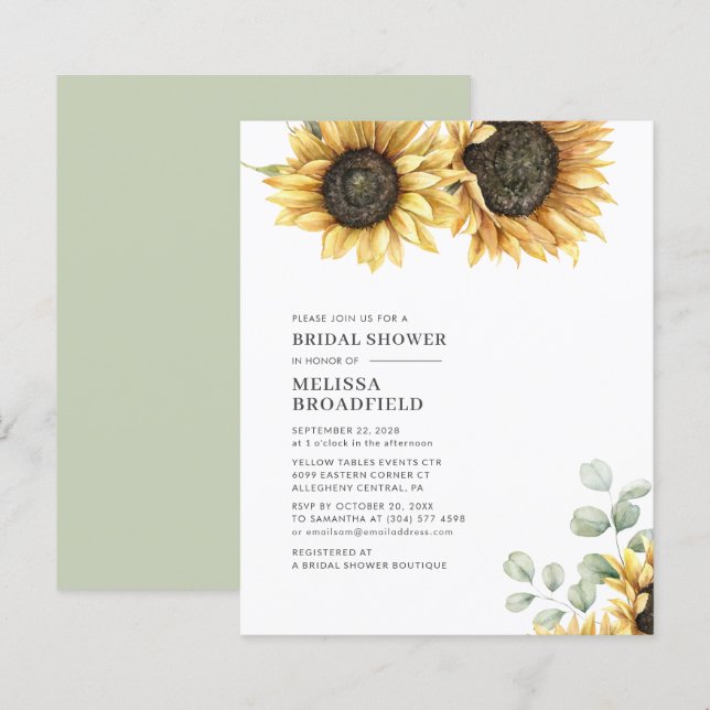 Papier Fête des mariées florale de tournesol Eucalyptus (Devant / Derrière)
