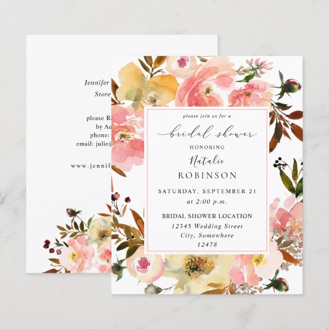 Papier Fête des mariées Florale rose et jaune Budget (Devant / Derrière)