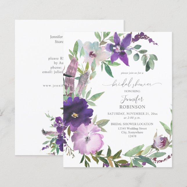 Papier Fête des mariées florale violet violet de lavande  (Devant / Derrière)