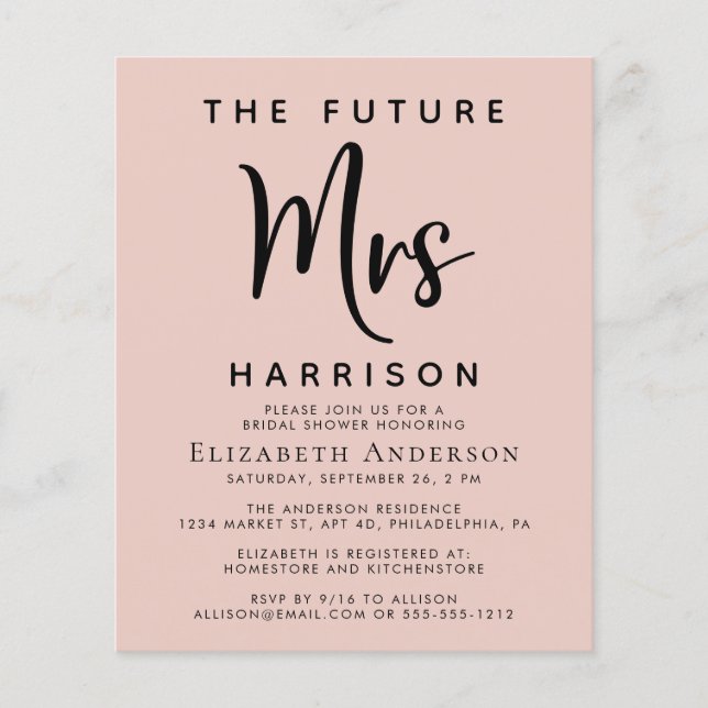 Papier Fête des mariées Future Mme Blush Pink Invitation (Devant)