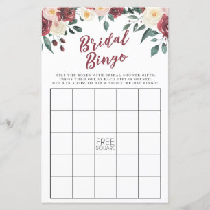 Papier Fête des mariées Games Bingo Jeu Mariage Red Flora