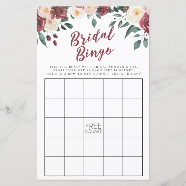 Papier Fête des mariées Games Bingo Jeu Mariage Red Flora (Devant)