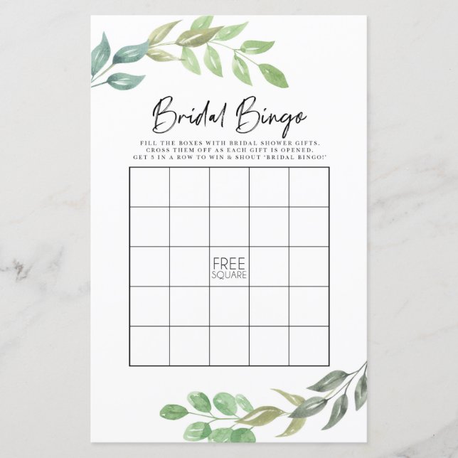 Papier Fête des mariées Games Bingo Jeu Mariage Vert (Devant)
