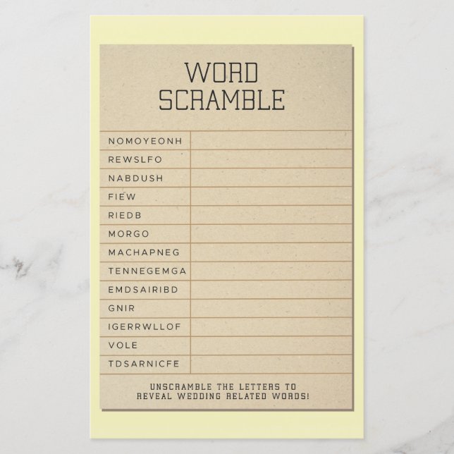 Papier Fête des mariées Games Fun Word Scramble Library C (Devant)
